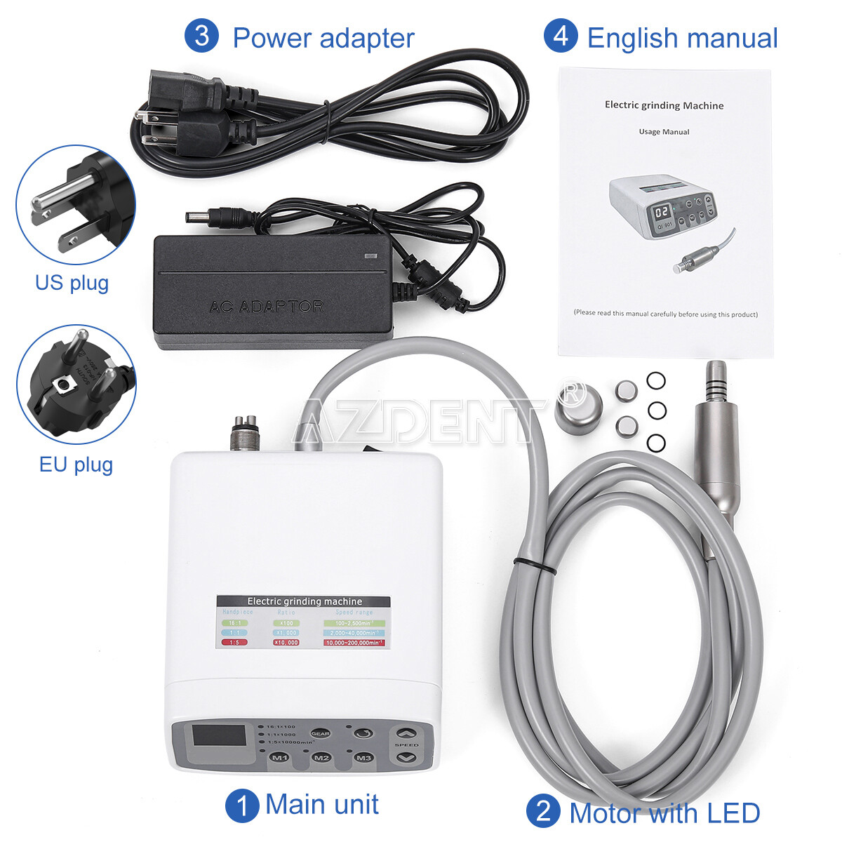 AZDENT Dental Electric Micro Motor Brushless LED 1:5/1:1/16:1/1:4.2 Handpiece