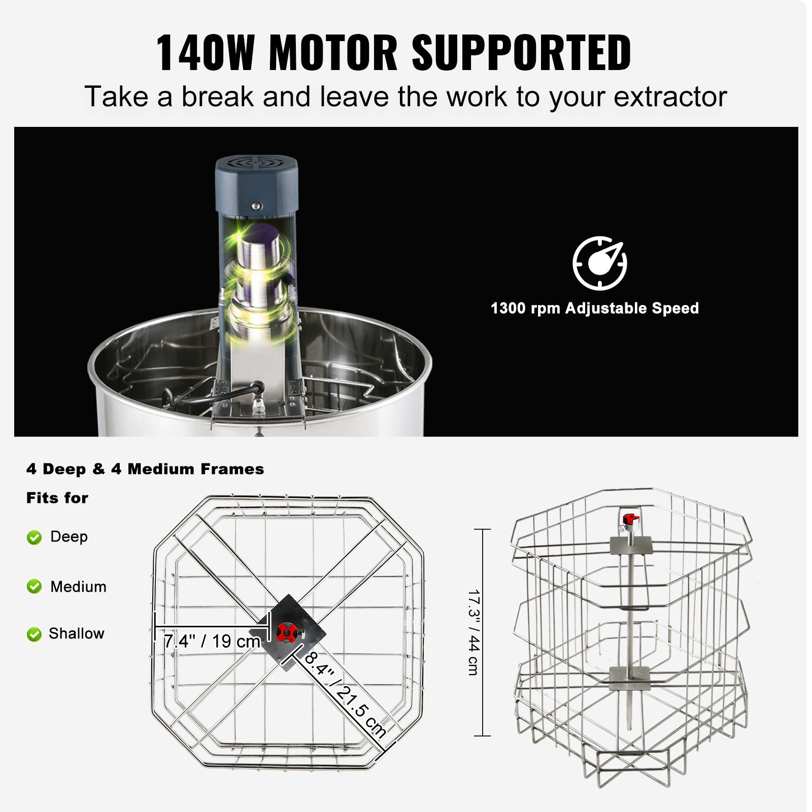 Electric Honey Extractor Beekeeping Equipment 4/8 Frames Stainless Steel